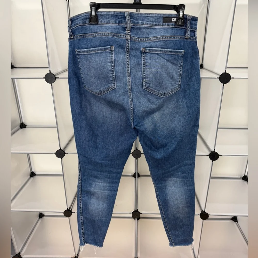 Kut from the Kloth High Rise Frayed-Hem Blue Denim Skinny Jeans Size 12
